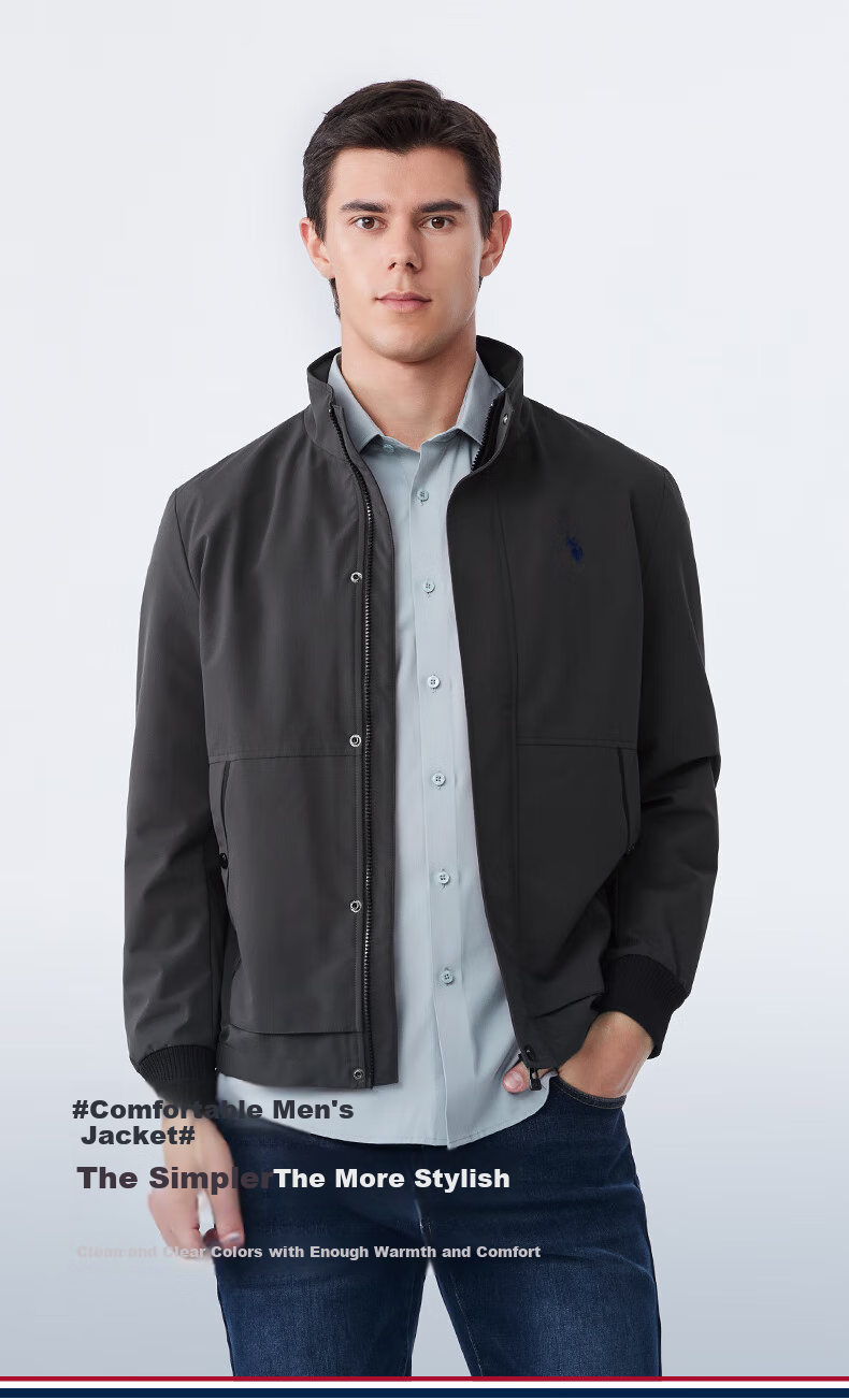 U.S. POLO ASSN. Men's Jacket, Autumn And Winter Business Casual Stand-Collar Jacket, Executive Style Commuter Outerwear for Men, Black, Size M 1