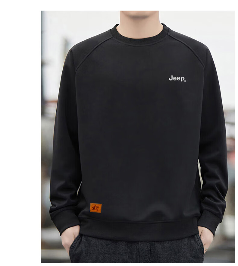 JEEP Men's Winter Fleece-Lined Thickened Long Sleeve T-Shirt Warm Crew Neck Base Shirt Black M 1