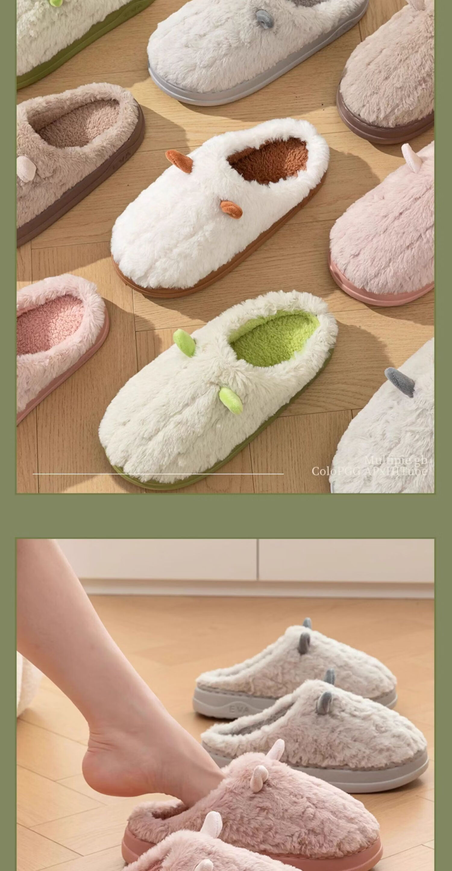 YUZHAOLIN Unisex Cotton Slippers Winter Fashion Cartoon Plush Warm Indoor Home Cotton Shoes YD628 5