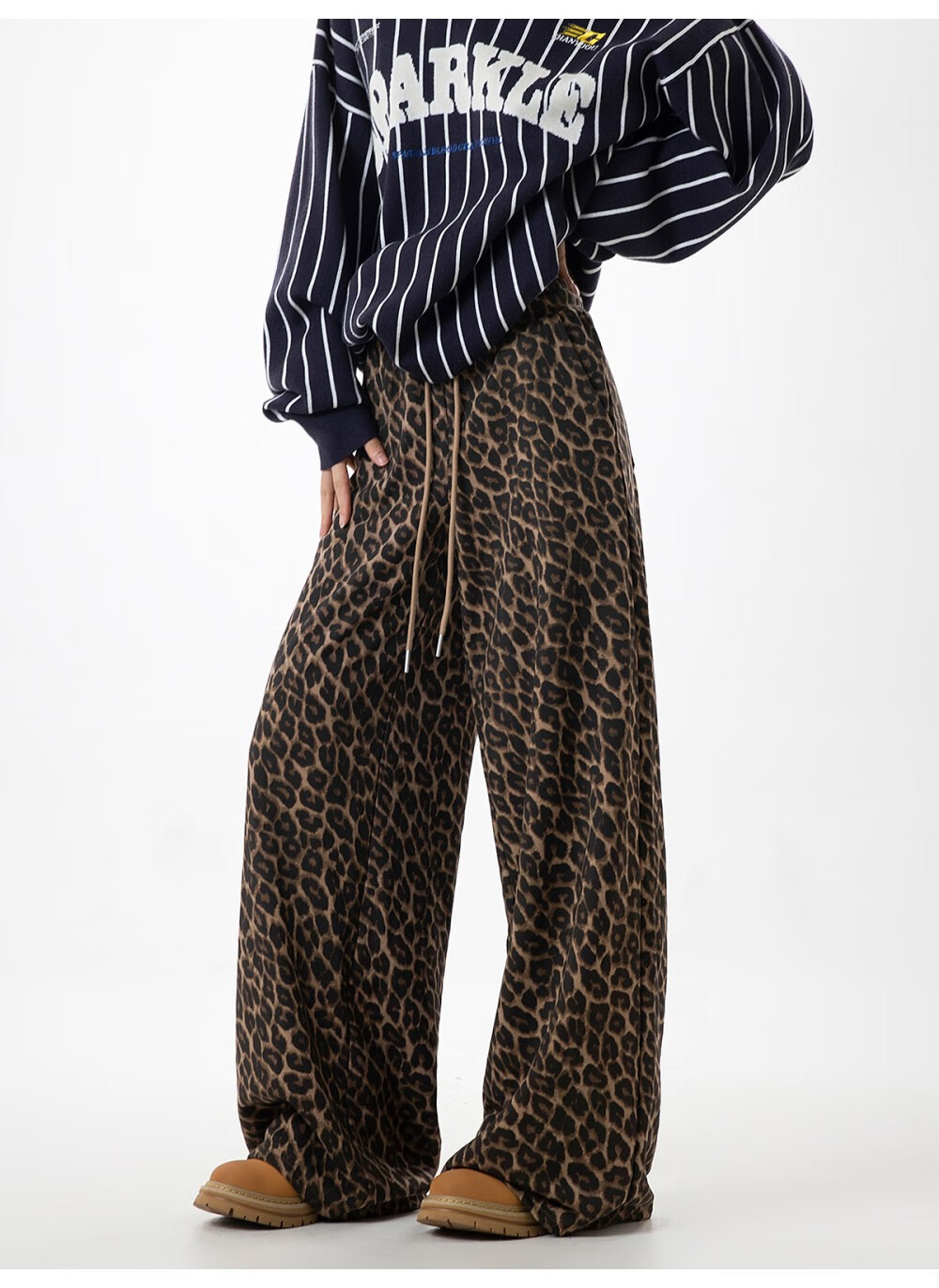 ICH MODE American Style Leopard Print Pants Casual Women's Pants 2026 Spring Summer New Loose Wide Leg Straight Pants Lazy Style Coffee Color Leopard Print XL 9