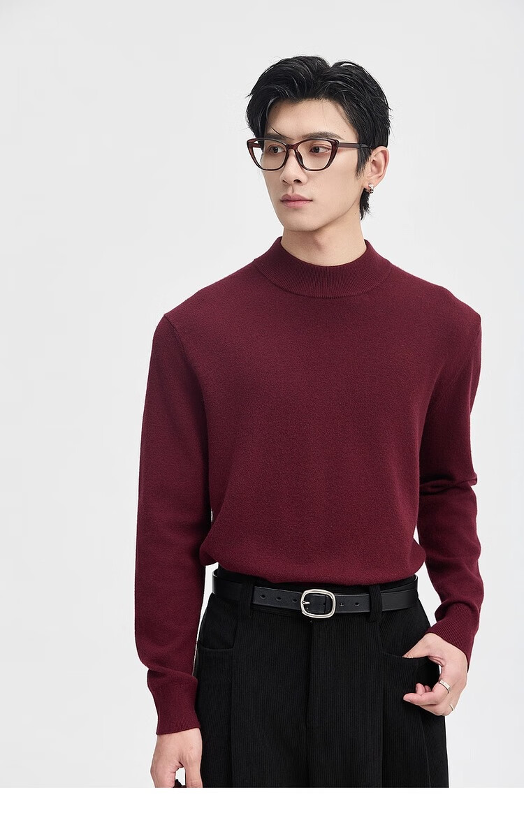 Earl Zuoer [Lycra Tencel Wool] Early Winter 25 Crew Neck Pullover Knit Base Shirt Men's Solid Loose Sweater 30