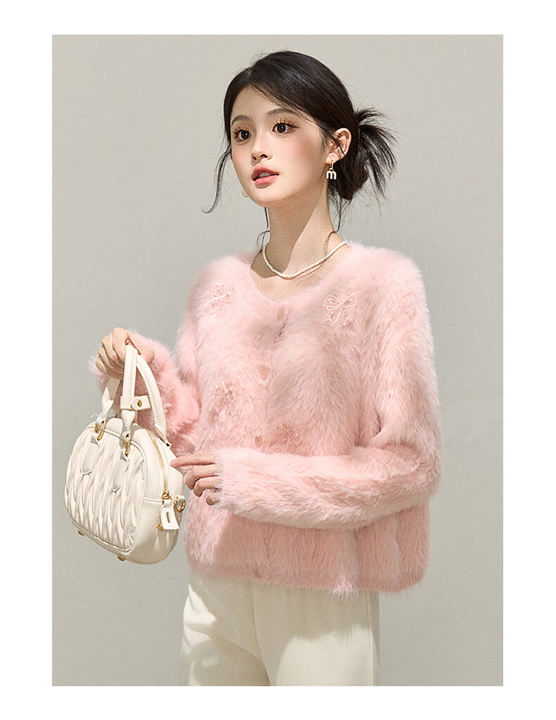 :CHOCOOLATE IT Bow Knit Sweater Women's Spring Autumn New Design Chanel Style Cardigan Pink One Size 4