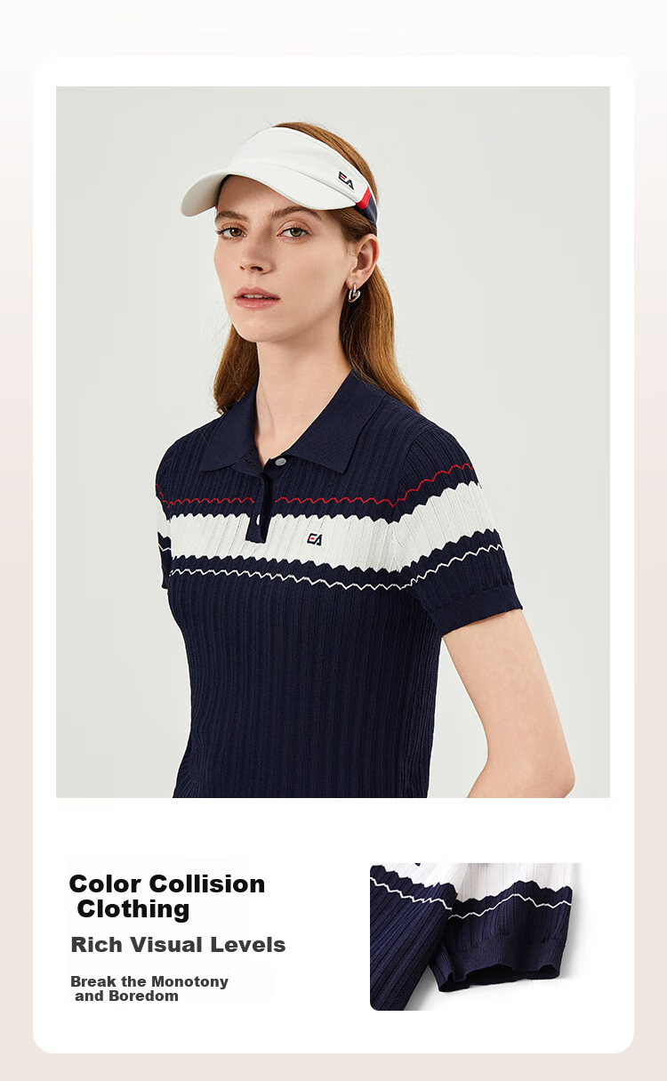 ELLE ACTIVE Fashion Contrasting Color Polo Shirt for Women, Knitted Collar Elegant Commuter Slimming Short-Sleeve T-Shirt Top, White, S 3