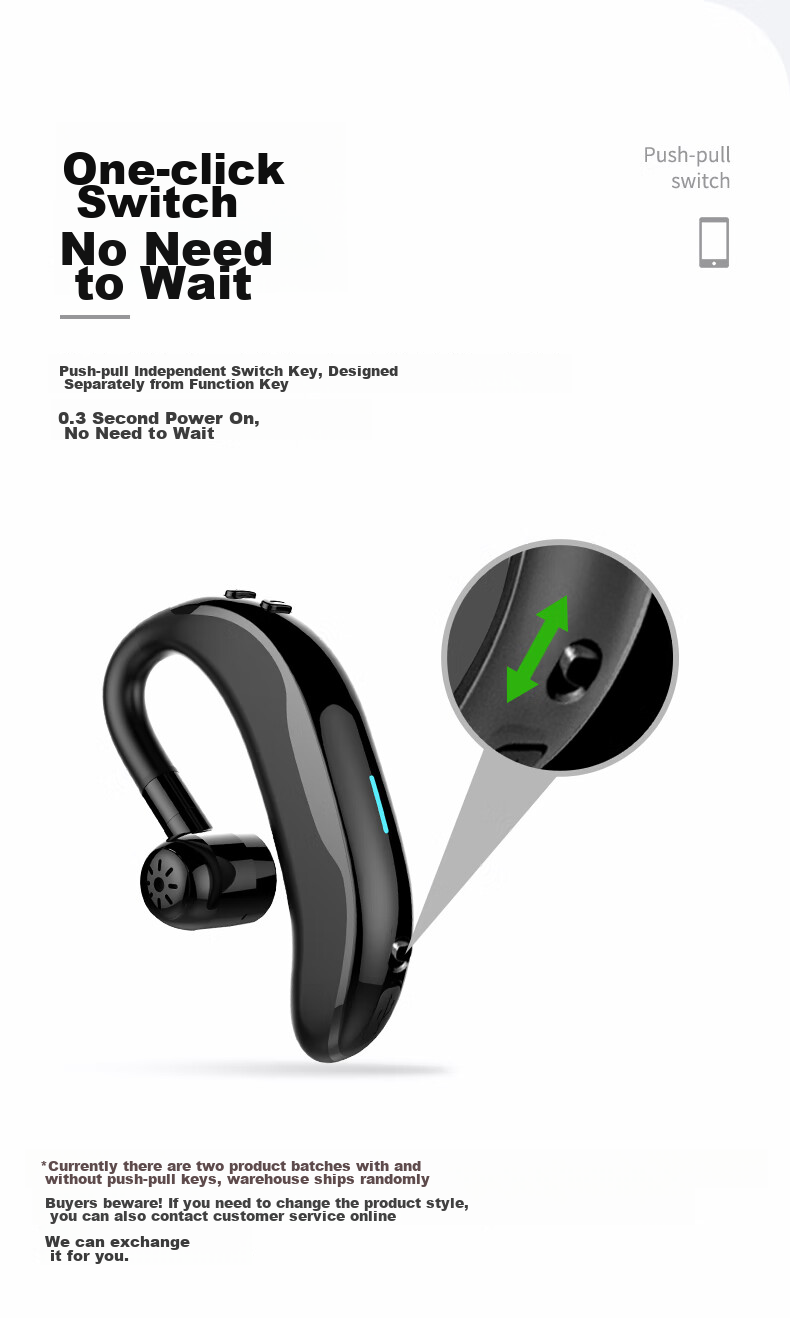 Masentek F610 Wireless Bluetooth Headphones, Single-Ear Non-In Ear-Hook Style Headset, Sports Car Audio Long-Lasting Battery Life, Compatible with Apple Huawei Xiaomi Honor Phones And Computers 5