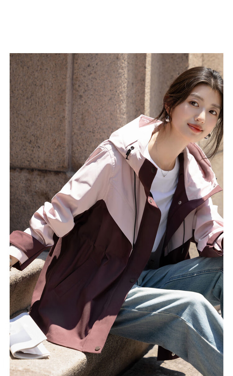 Demana [Three-proof Black Technology] Spring and Autumn Jacquard Nordic Cotton Lightweight Outdoor Hooded Color-block Drawstring Women's Jacket 2