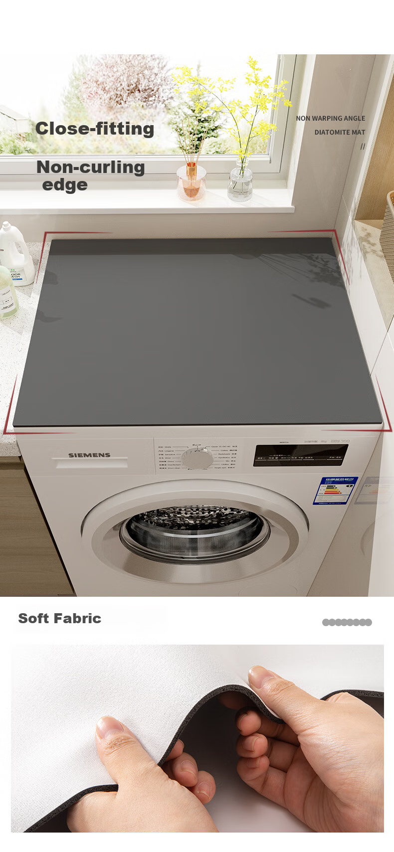 Qiqijia Drum Washing Machine Dust Cover, Bedside Table Leather Cover, Refrigerator Top Protective Pad, Washable, Waterproof, Non-Slip, Sun-Resistant 5