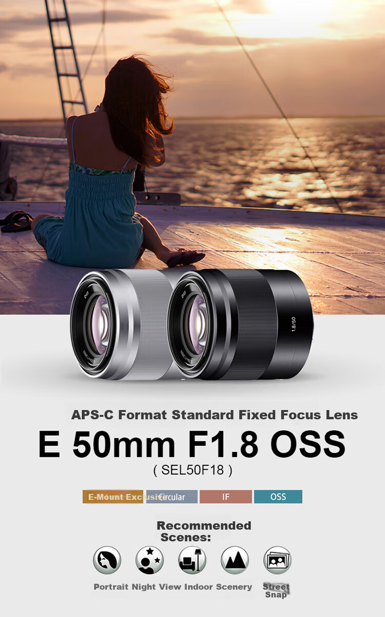 SONY E 50mm F1.8 OSS APS-C Mirrorless Camera Prime Lens, Black, Basic Protective Kit (SEL50F18) 1