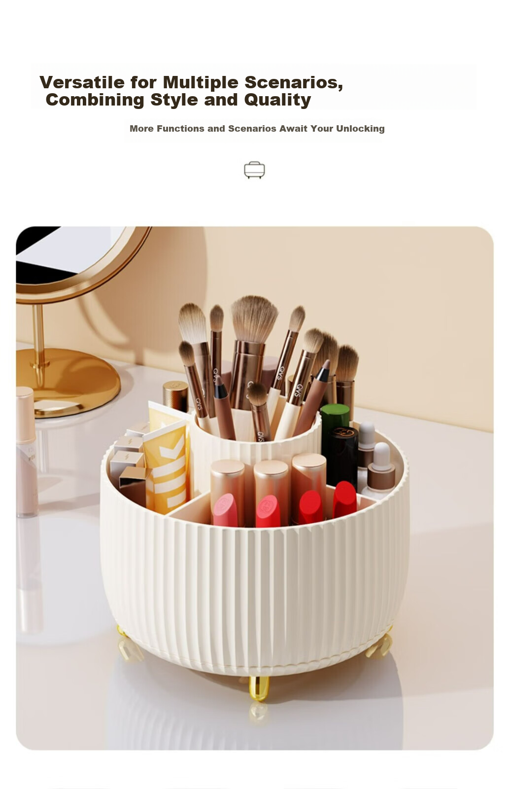 Jiadu Cosmetic Storage Box, Rotating Makeup Brush Holder, Dressing Table Desktop Pen Holder, Lipstick And Eyeshadow Organizer Rack 17