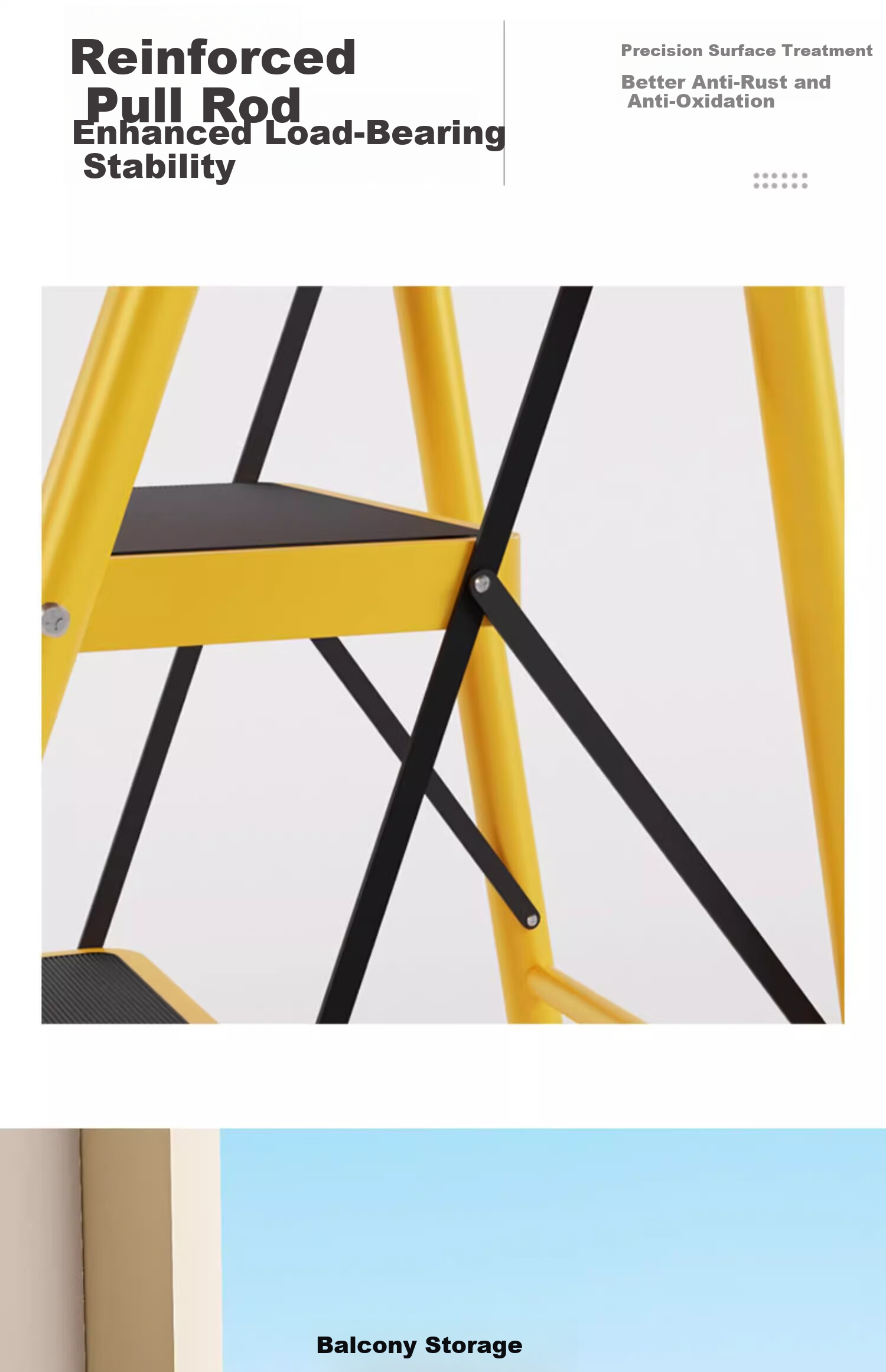 Cenggao Household Folding Ladder with Handrail, Indoor Step Ladder, Lemon Yellow Tool Tray, 5 Steps, 26*38 Tread Ladder 23