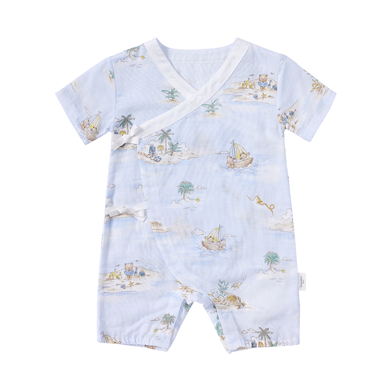 PurCotton Baby Clothes, Pure Cotton Newborn Onesie, Thin Summer Antibacterial Gauze for Infants, Nautical Diary, Size 59