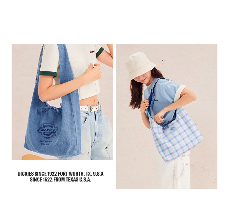 Dickies Reversible Single Shoulder Crossbody Tote Denim Picnic Bag Large Capacity Commuter Striped/Dark Blue 13