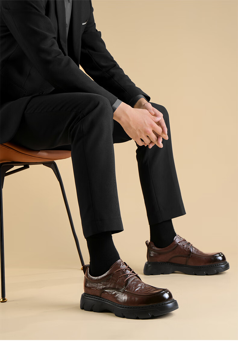 HLA Men's British Style Thick Sole Height Increasing Business Casual Derby Shoes HAAPXM3EBI302 Black Size 39 4