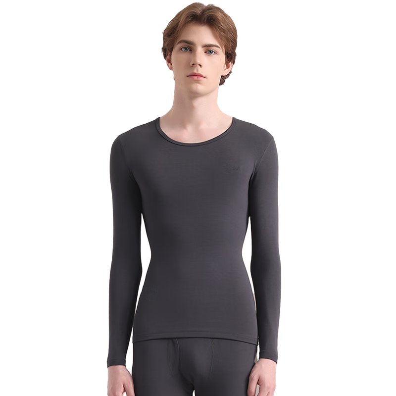 MiiOW Modal Thermal Underwear Men Ultra-thin High Elasticity Autumn Round Neck Long Sleeve Base Layer Top Warm Shirt Dark Gray