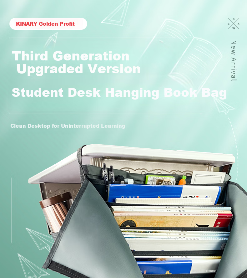 Jindeli 13-Tier 18-Compartment Desk Organizer with Hanging Bag, Large Capacity Side Storage Bag for Middle And High School Students, Desk Hanging Bag Storage Solution, Black DC1932 1
