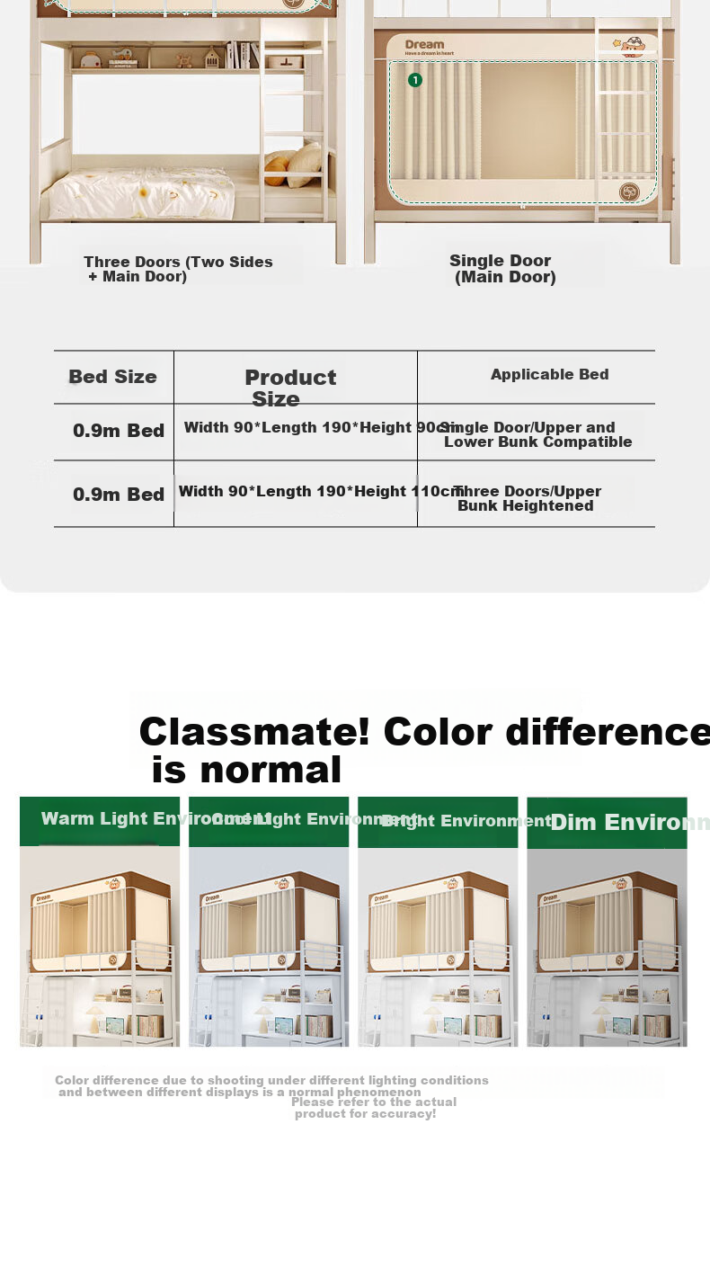 Miansiying Dormitory Bed Curtain for Bunk Beds, Strong Light-Blocking, Integrated Mosquito Net, Fully Enclosed And Surrounded, for College Students' Dormitories 19