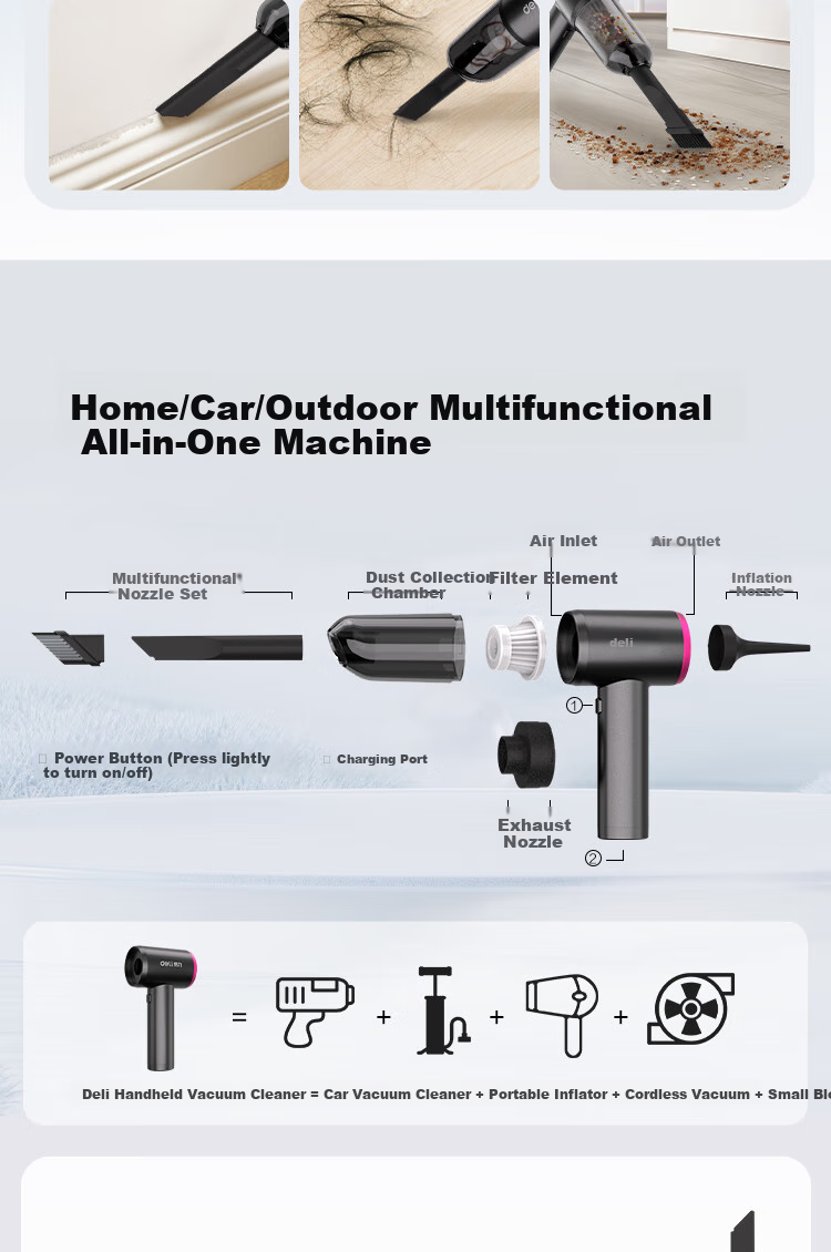 Deli Cordless Car Vacuum Cleaner, 5500pa Powerful Suction, 3C Certified, Long Battery Life, Low Noise, Compact Portable Vacuum Cleaner for Car And Home Use 5