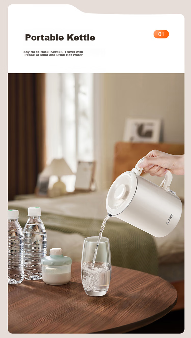 SUPOR 0.6L Elegant Capacity Electric Kettle Water Boiler Hot Water Kettle Travel Portable with 304 Stainless Steel Inner Tank SW-06D21A 9