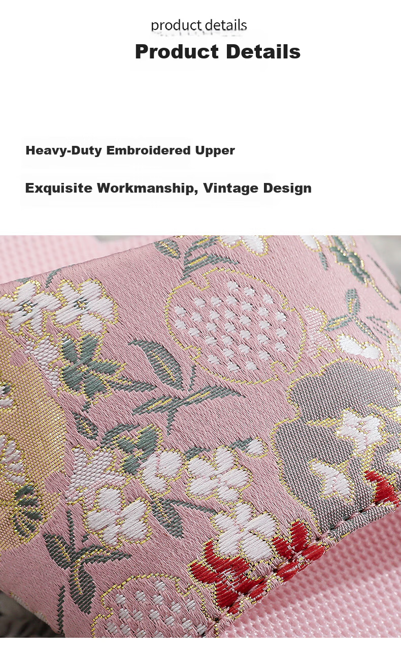 Hengyuanxiang Ethnic Style Slippers, Summer Embroidered Home Indoor Breathable Non-Slip Cowhide Sole Sandals for Women, Pink, Size 36-37 4