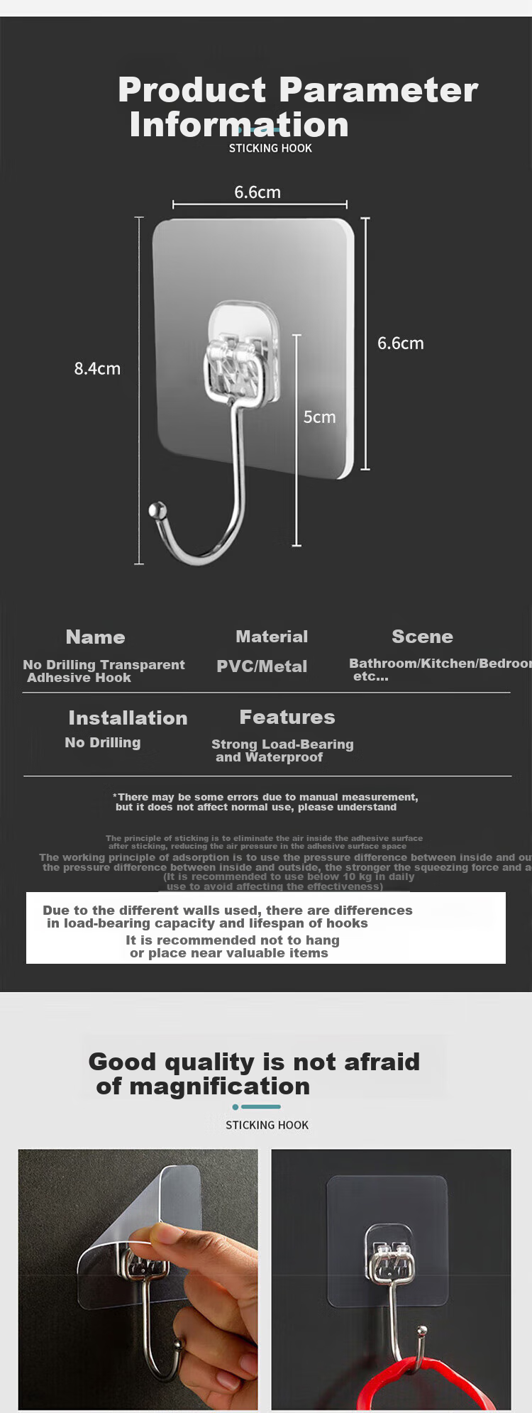 Xingfang Adhesive Hooks, No Drilling Required, Coat Hooks, Bathroom Hooks, Strong Adhesive, Heavy-Duty Load-Bearing, Pack of 10 7