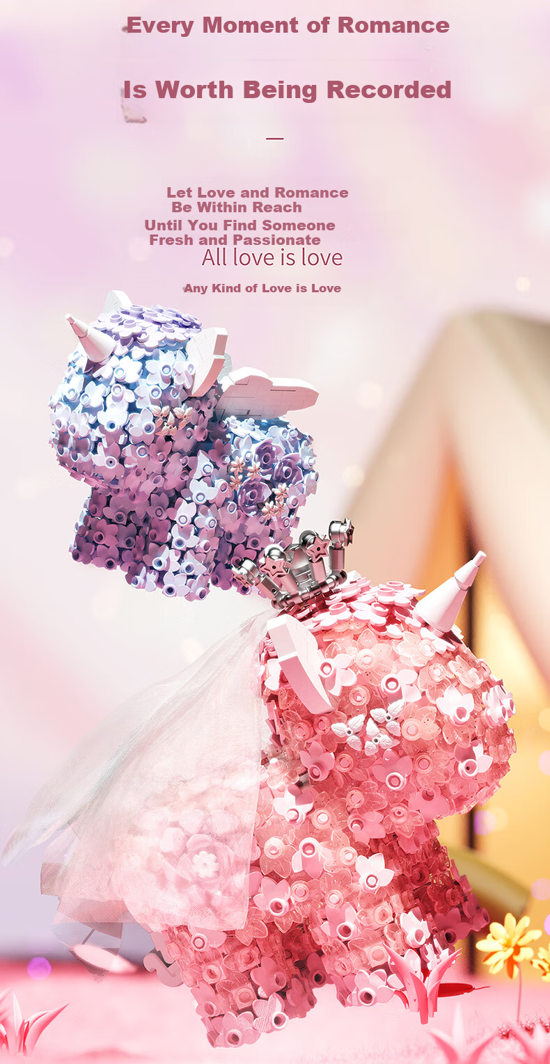 Yueguangshe Floral Unicorn Building Block Toy, Girly Home Decoration, Birthday Gift for Girlfriends And Best Friends 3