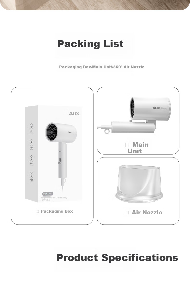 AUX Hair Dryer Home Use Quiet Negative Ion High Power Damage-Free Fast Drying Foldable Portable Hair Dryer for Men and Women Annual Meeting Gift 23