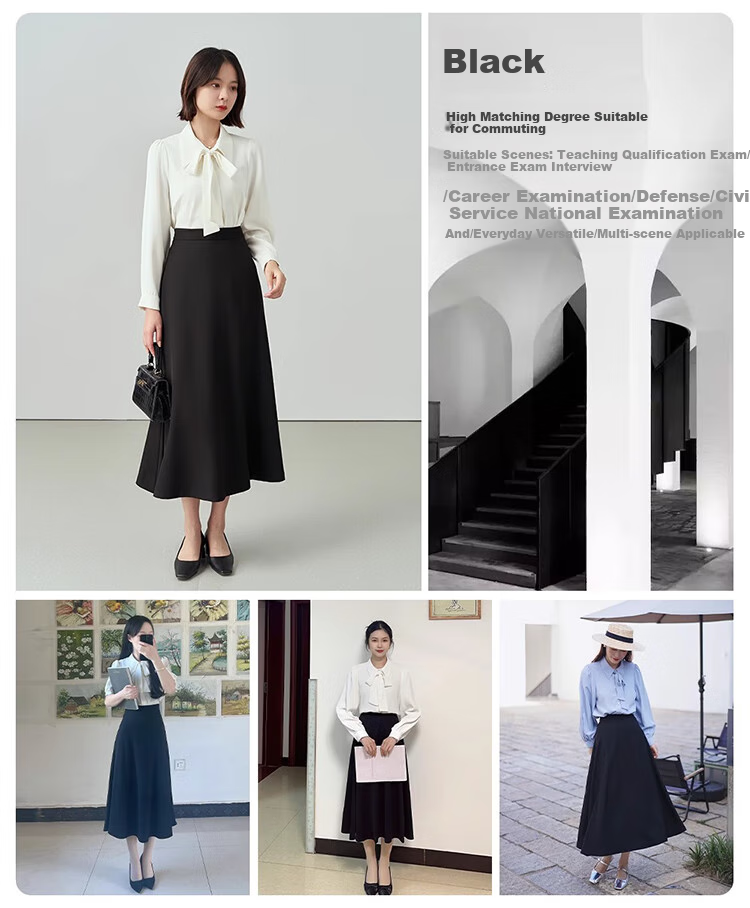 Bodexiaojie Black A-Line Long Skirt for Women, Formal Umbrella Skirt, Professional Petite Commuter Skirt, Interview Skirt, Suit Skirt 4