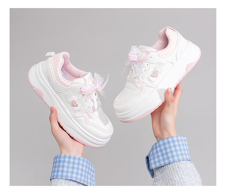 Warrior Women's White Shoes Spring and Autumn New Casual Versatile Creative Bowknot Sports Thick Sole Sneakers Beige Deep Blue 37 10