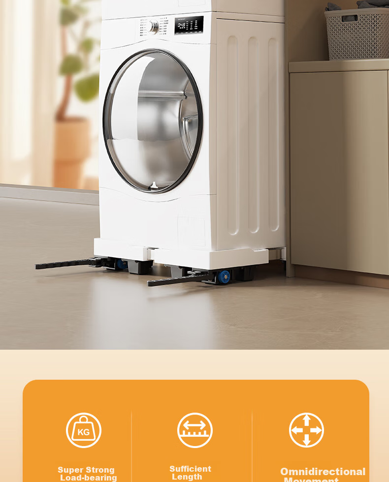 Beishi Ultra-Thin Built-In Washing Machine Base, All-In Washer And Dryer Universal Base for Automatic Drum And Impeller Washers, Height-Increasing Pad, Washer And Dryer Set with Mobile Stand, Wheels, And Bracket, White 3