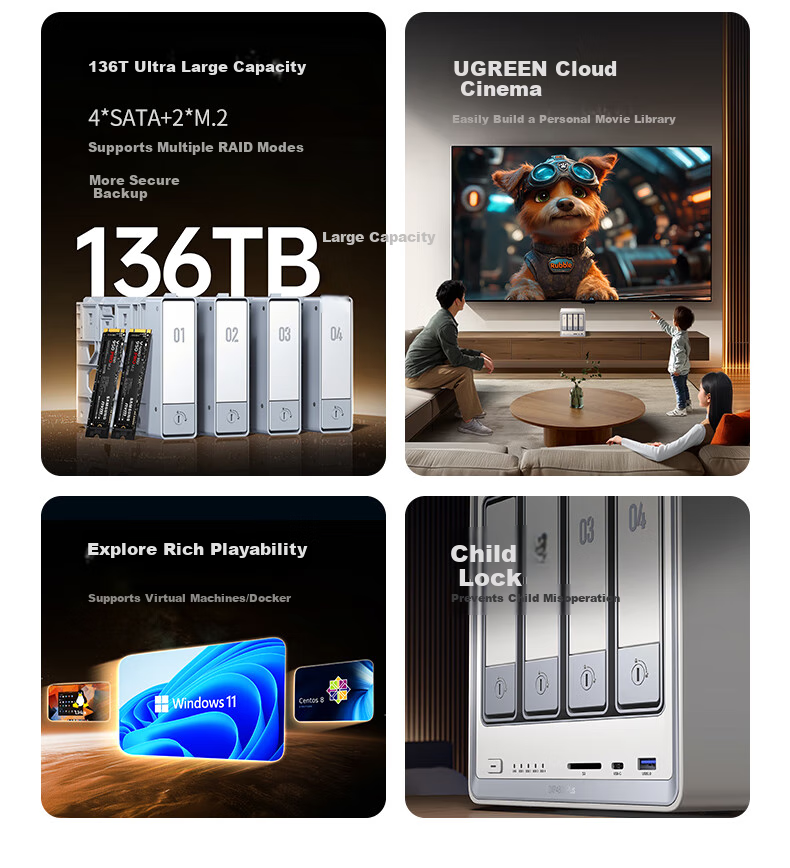 UGREEN Private Cloud DXP4800 Plus, 16GB RAM, Four-Bay 10 Gigabit NAS Network Storage Server, Home Personal Hard Drive, AI Photo Album File Data Backup, Compatible with IPhone 18 5