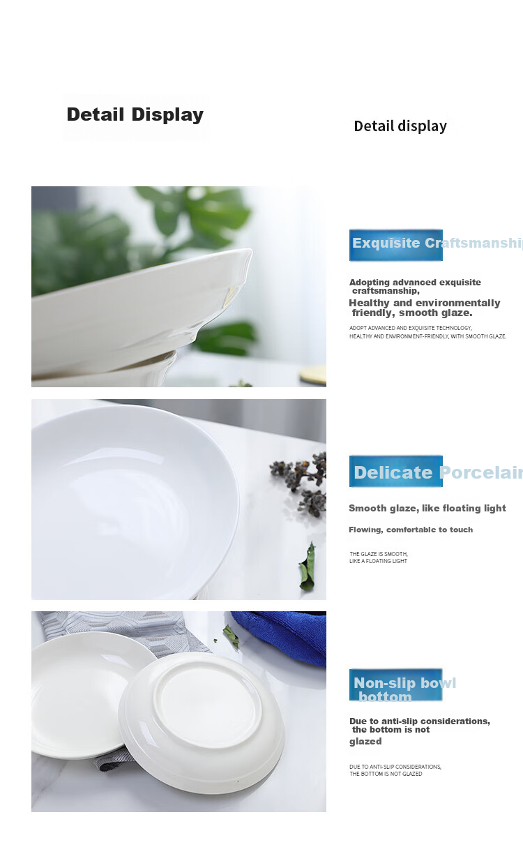 Taixinxing, Set of 4, 8-Inch 20.3cm, Underglaze Ceramic, Household White Porcelain Plates, Deep Dishes for Soup And Food 10