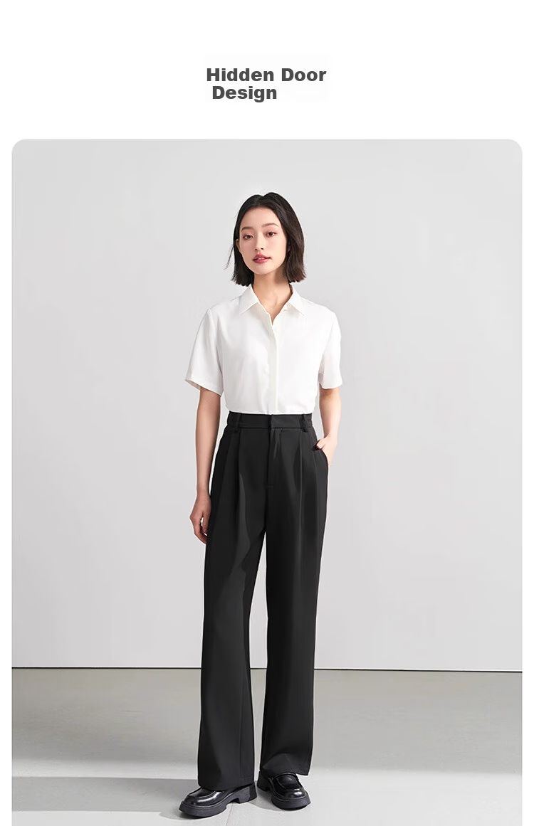 Bodexiaojie Women's Suit Pants, Formal Wear, Interview Attire, Petite Straight-Leg Wide-Leg Professional Draping Casual Black Trousers 11