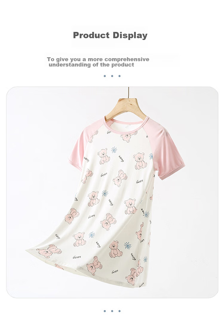 Dingguagua Girls' Nightgown, Children's Summer Thin Sleepwear, Class A New Style, Silk-Like, for Older Girls, Home Wear 7