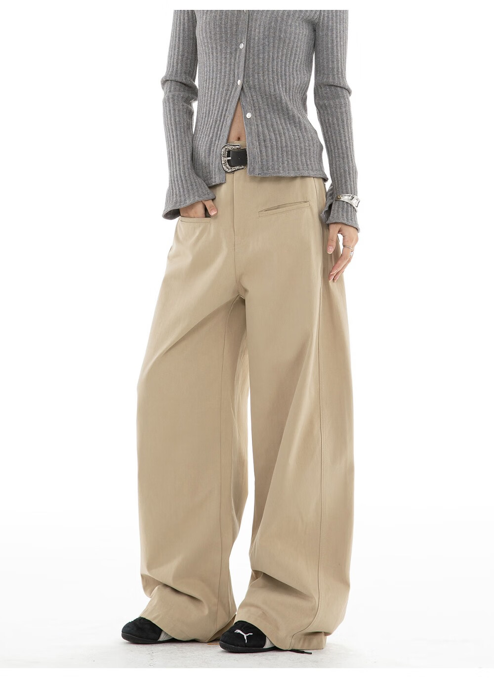 ICH MODE Women's American Vintage Casual Wide-Leg Straight Loose Sports Pants Black M 8