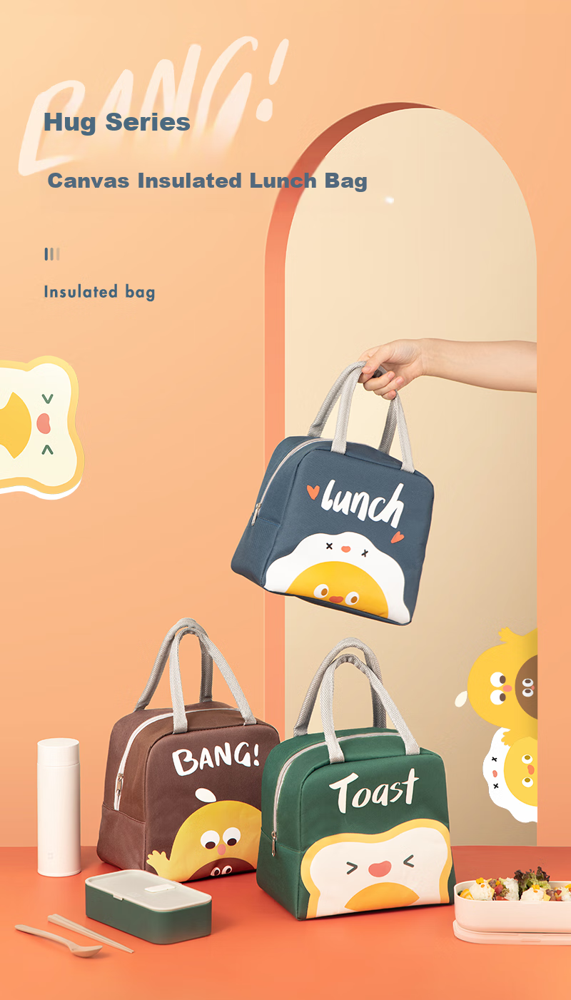 Banzheni Insulated Lunch Box Bag, Large Capacity Portable Bento Box, Office Worker Handheld Aluminum Foil Durable Canvas Large Size for Elementary School Students 4