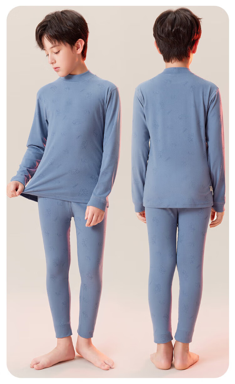 Zaisuo Children's Thermal Underwear Set for Older Boys, Soft and Skin-Friendly Autumn Winter School Uniform Fleece Pajamas 7
