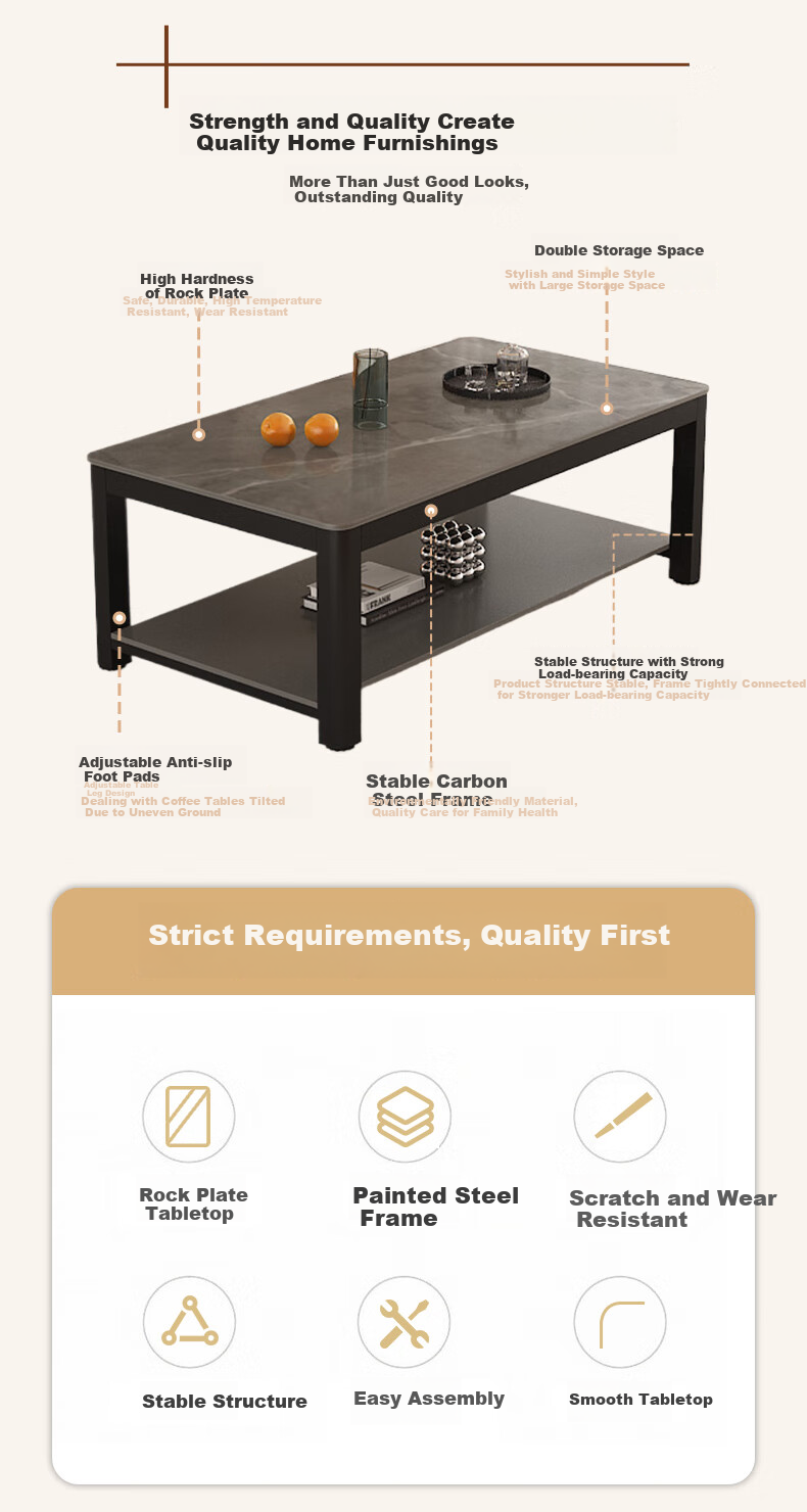Yameile Coffee Table for Living Room, Simple And Modern, Rock Slab Marble Pattern, Double-Layer Storage, Office Tea Table 2