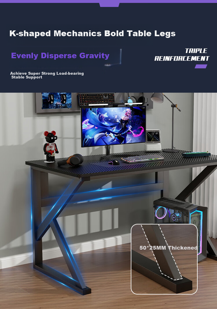 Yameile Computer Desk, Thickened And Reinforced Desktop, Study Table, Office Home Simple Gaming Desk, Black, 100*50 4