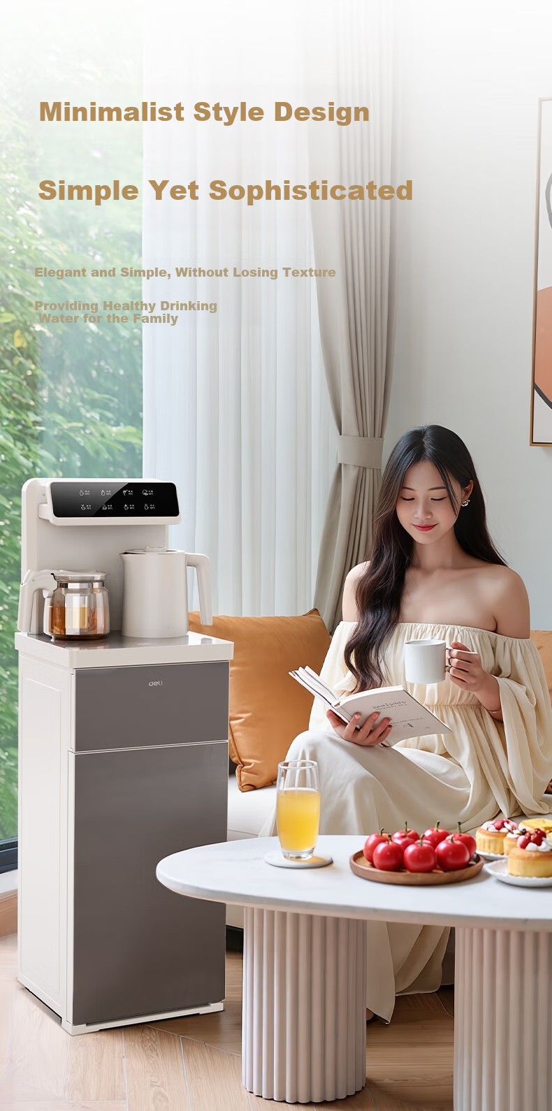 Deli Tea Bar Machine, Water Dispenser for Home Use, High-End Living Room Tea Bar Cabinet, All-In Water Dispenser, Floor-Standing, Bottled Water Storage, Bottom-Mounted Kettle 4