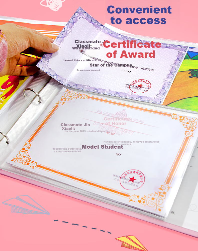 Jindeli Elementary School Student Certificate Collection Album, A4 Honor Certificate Storage Book, Children's Picture Work Preservation Loose-Leaf, Middle And High School Graduation Souvenir Album, Birthday Gift Photo Album, Blue CB2014 11