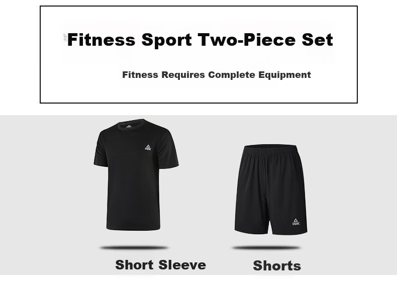 PEAK Badminton Outfit for Men, Sports Set, Quick-Drying, Sweat-Wicking, Breathable, Elastic Fitness Training Two-Piece Set, Black YS81306 (Short Sleeve + Shorts), Black, 2XL 2