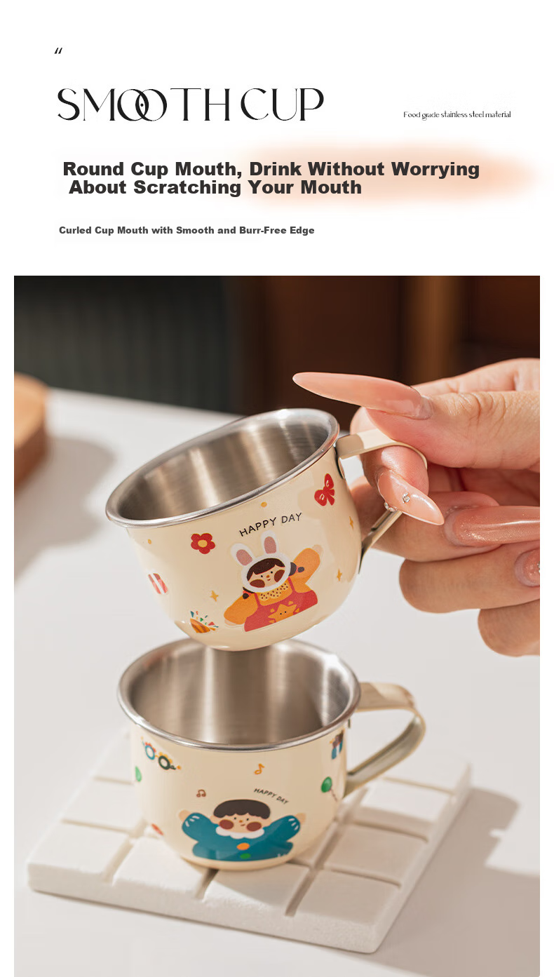 TREEJACK 316L Stainless Steel Milk Cup Cartoon Design for Children, Babies, Students, Kindergarten, Home Use, Open-Top Tea And Beverage Mug 6