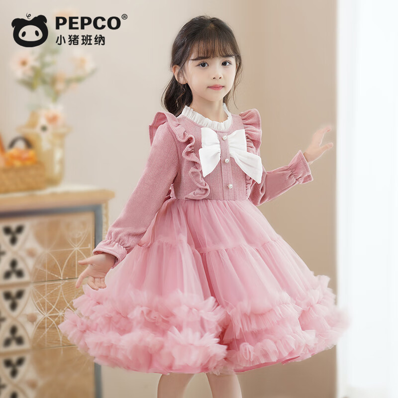 PEPCO Girls' Long Sleeve Autumn Dress Princess Puff Skirt Pink Size 110