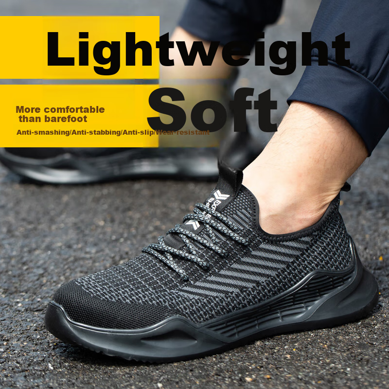 Jiuzhouzhanlang Men's Safety Shoes, Breathable Protective Footwear, Anti-Smashing And Puncture-Resistant, Kevlar Midsole, Steel Toe Cap, Rubber And Plastic Sole, Breathable Fly-Knit Mesh, Anti-Smashing And Puncture-Resistant [All-Season Style] 1020 Black 41 8