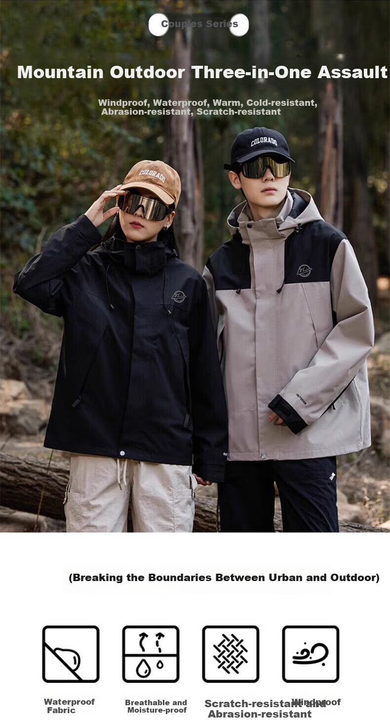 Huili Outdoor Jacket for Men And Women, Three-In Coat with Fleece Inner Layer, Windproof And Warm, Detachable Mountaineering Jacket for Me 1