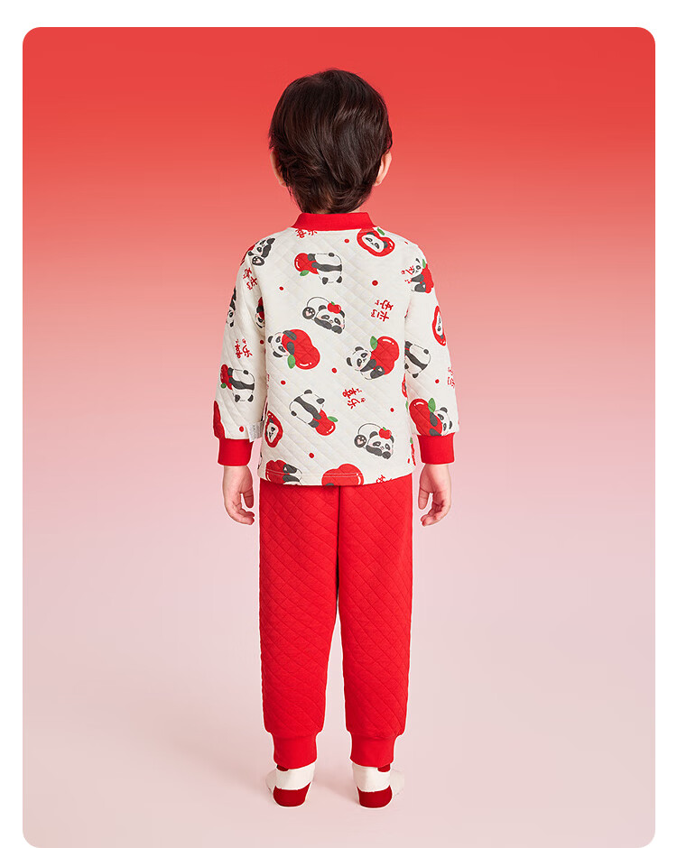 Balabala Kids Children's Underwear Set Boys Girls 2026 New Spring Padded Pajamas Red Thermal Top and Bottom New Year 5