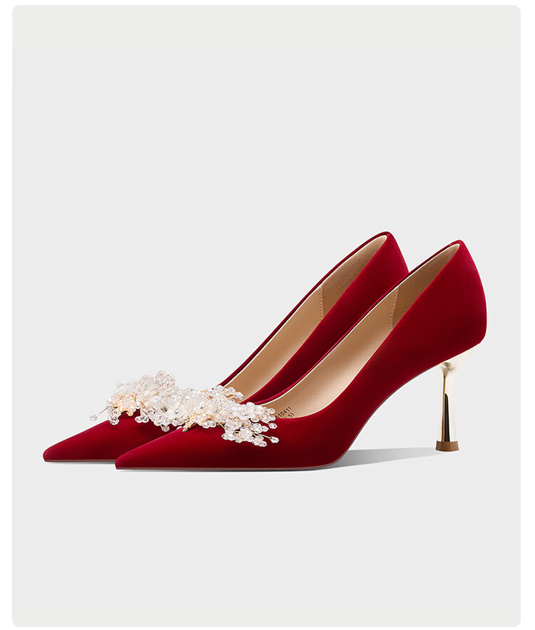 Zhuoshini Red Wedding Shoes Comfortable Heels Chinese Style Bridal Shoes Size 35 3