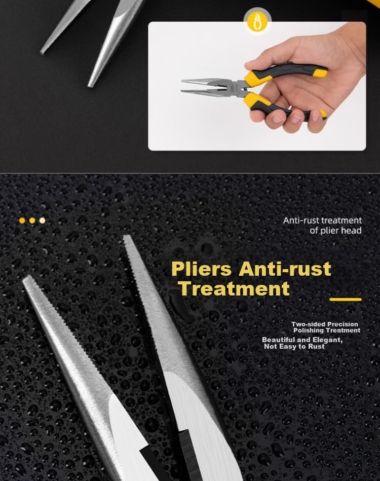 DELIGONGJU Deli Spring-Loaded Needle-Nose Pliers, Yellow, 6", DL2106T 4