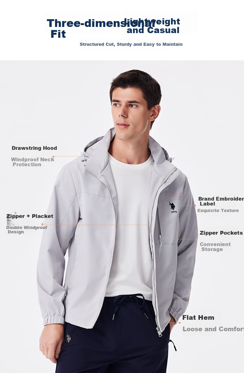 U.S. POLO ASSN. Men's Jacket, Spring And Autumn Business Hooded Jacket, Casual Workwear Loose-Fitting Commuter Outerwear for Me 1