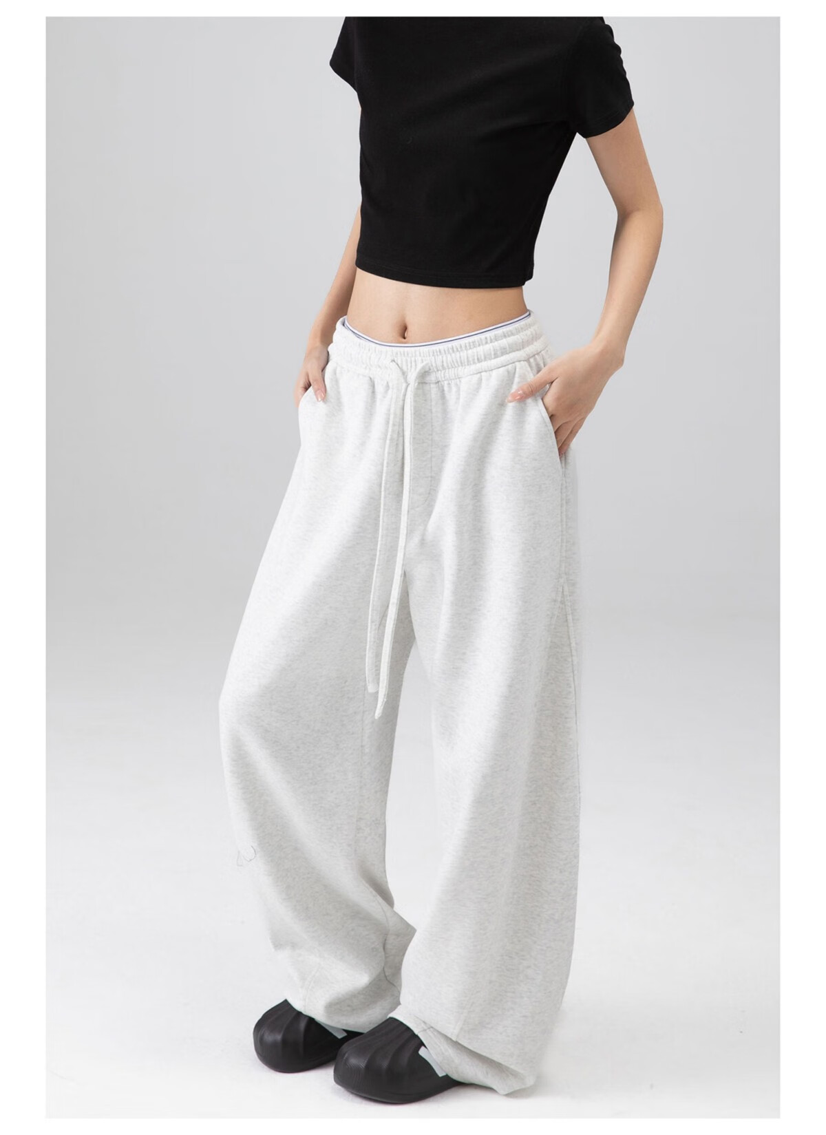 ICH MODE Women's American Style Sweatpants Sports Pants Spring Autumn New Loose Wide-Leg Casual Pants Curved Cut Navy Blue L 8
