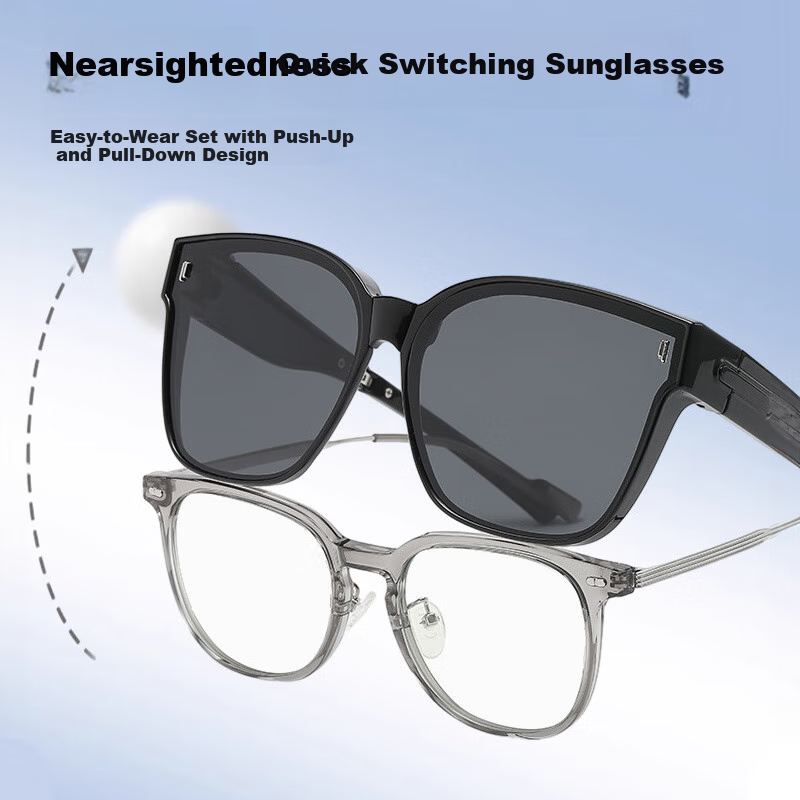 Cuntiandaofu Sunglasses Case, Folding Sunglasses for Myopia Glasses, Polarized Sunglasses, Glossy Black/gray Lenses (Polarized)
